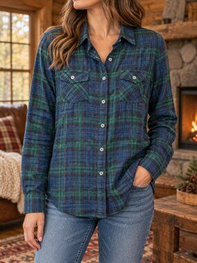NWT River & Rose Plaid Flannel Shirt Size Medium Blue Green Black
